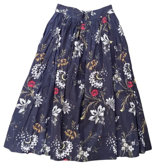 Dries Van Noten Aline Midi Skirt Floral Cotton Voile Deep Ocean Blue - Picture 9 of 14